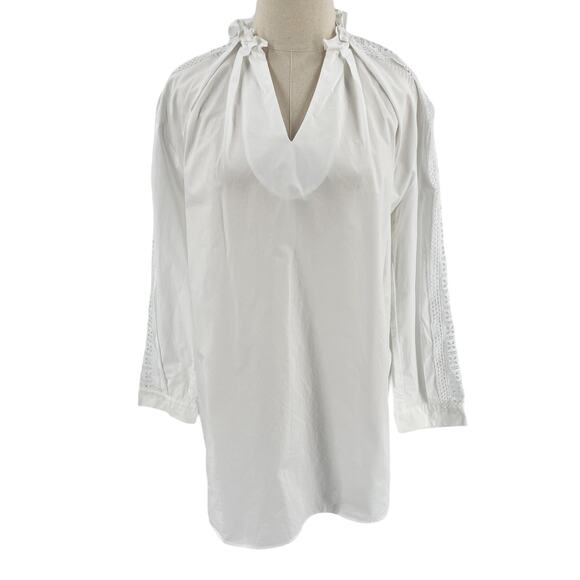 Sandro Womens Ruffled Cotton Poplin Shirt Blouse Top White - Picture 13 of 13